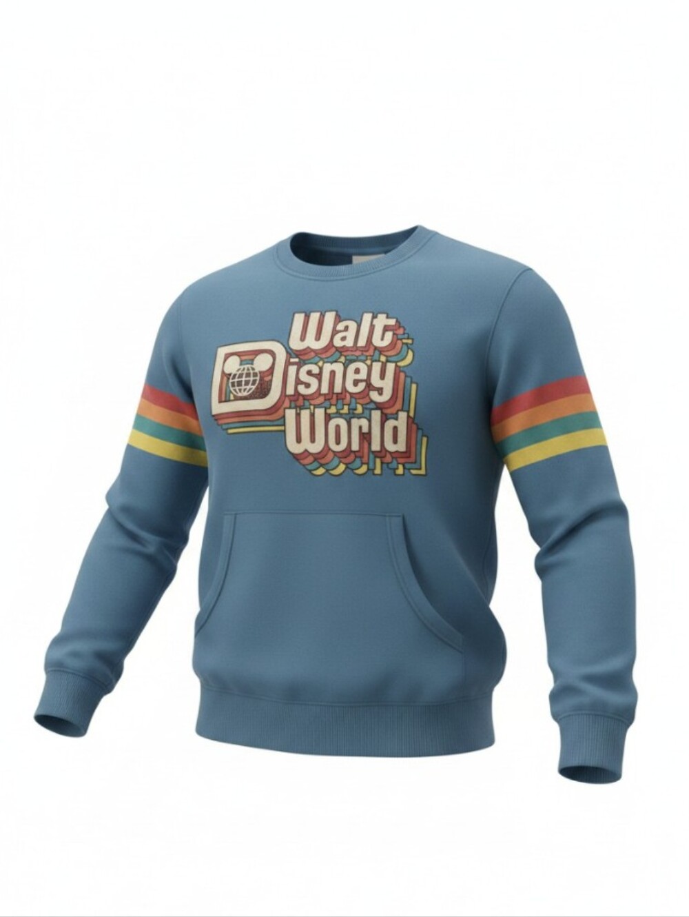 Walt Disney World Parks Retro Rainbow Logo Blue Sweatshirt Sz S Pocket Pride
